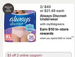 Walgreens Always Discreet Underwear offer