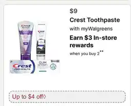 Walgreens Crest Toothpaste offer