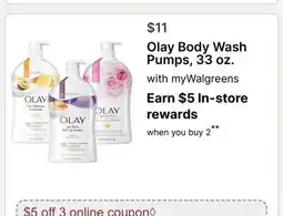 Walgreens Olay Body Wash Pumps, 33 oz offer