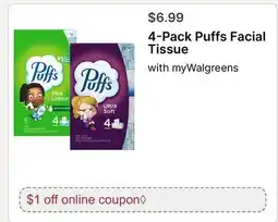 Walgreens 4-Pack Puffs Facial Tissue offer