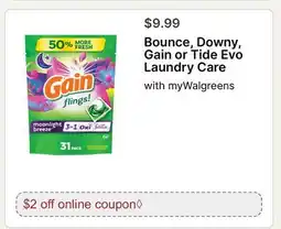 Walgreens Bounce, Downy, Gain or Tide Evo Laundry Care with offer