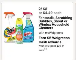 Walgreens Fantastik, Scrubbing Bubbles, Shout or Windex Household Cleaners offer