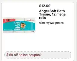 Walgreens Angel Soft Bath Tissue, 12 mega rolls offer