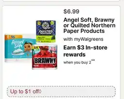 Walgreens Angel Soft, Brawny or Quilted Northern Paper Products offer