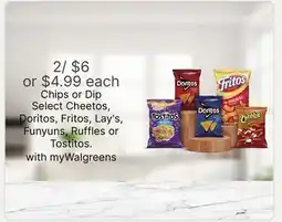 Walgreens Chips or Dip Select Cheetos, Doritos, Fritos, Lay's, Funyuns, Ruffles or Tostitos offer