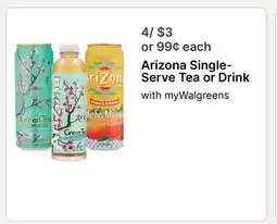 Walgreens Arizona Single- Serve Tea or Drink offer