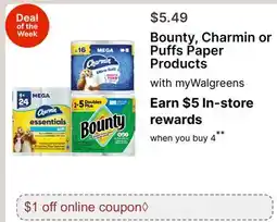 Walgreens Bounty, Charmin or Puffs Paper Products myWalgreens offer
