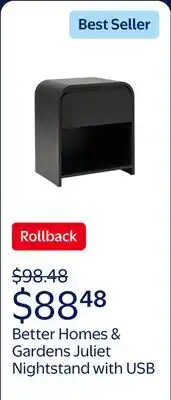 Walmart Better Homes & Gardens Juliet Nightstand with USB, Rich Black Finish offer