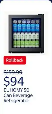 Walmart EUHOMY 50 Can Beverage Refrigerator Cooler, Countertop Mini Fridge with Adjustable Shelves Blue LED offer