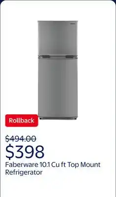 Walmart Faberware 10.1 Cu ft Top Mount Double Door Refrigerator, Silver offer