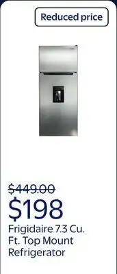 Walmart Frigidaire, 7.3 Cu. Ft. Top Mount Refrigerator, Integrated Beverage Dispenser,Platinum offer