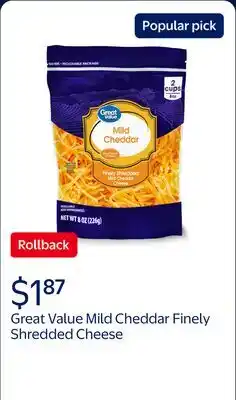 Walmart Great Value Mild Cheddar Finely Shredded Cheese offer