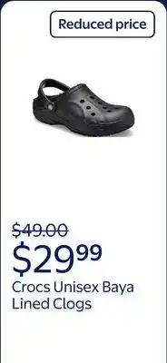 Walmart Crocs Men's and Women's Unisex Baya Lined Clogs offer