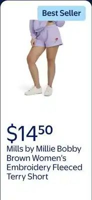 Walmart Mills by Millie Bobby Brown Women's Embroidery Fleeced Terry Short, Sizes XXS-XXL offer