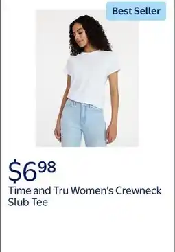 Walmart Time and Tru Women's Crewneck Slub Tee with Short Sleeves, Sizes XS-XXXL offer