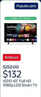 Walmart VIZIO 43 Class Full HD 1080p LED Smart TV (VFD43M-08) offer