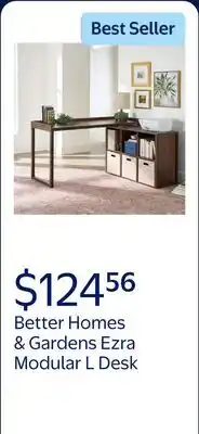Walmart Better Homes & Gardens Ezra Modular L Desk with 6-Cube Storage, Walnut Finish offer