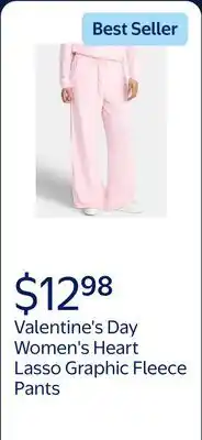 Walmart Valentine's Day Women's Heart Lasso Graphic Fleece Pants from Way to Celebrate, Sizes S-XXXL offer