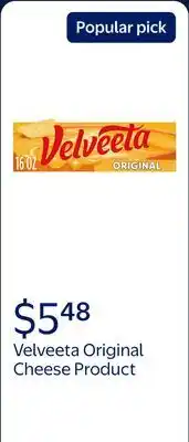 Walmart Velveeta Original Pasteurized Recipe Cheese Product offer