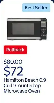 Walmart Hamilton Beach 0.9 Cu ft Countertop Microwave Oven offer