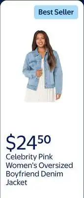 Walmart Celebrity Pink Women's Oversized Boyfriend Denim Jacket, Sizes XS-XXXL offer