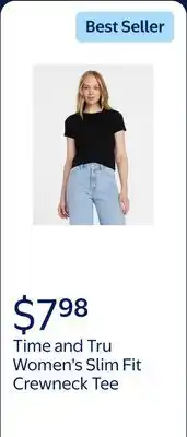 Walmart Time and Tru Women's Slim Fit Crewneck Tee with Short Sleeves, Sizes XS-XXXL offer