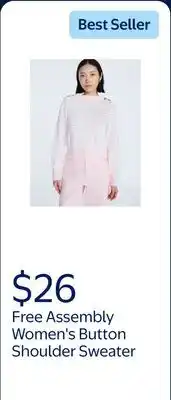 Walmart Free Assembly Women's Button Shoulder Sweater with Long Sleeves, Sizes XS-XXL offer