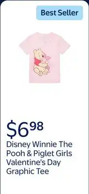 Walmart Disney Winnie The Pooh & Piglet Girls Valentine's Day Graphic Tee, Sizes 4-16 offer