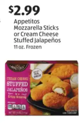 Aldi Appetitos Mozzarella Sticks or Cream Cheese Stuffed Jalapeños offer