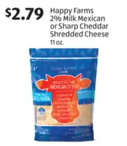 Aldi Happy Farms 2% Milk Mexican or Sharp Cheddar Shredded Cheese offer