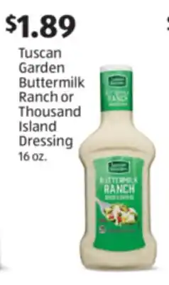 Aldi Tuscan Garden Buttermilk Ranch or Thousand Island Dressing offer
