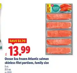 Lidl Ocean Sea frozen Atlantic salmon skinless filet portions, family size offer