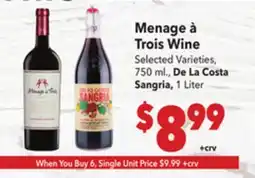 Vallarta Supermarkets Menage à Trois Wine offer