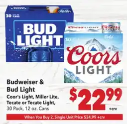 Vallarta Supermarkets Budweiser & Bud Light Coor's Light, Miller Lite, Tecate or Tecate Light offer