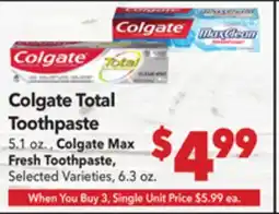 Vallarta Supermarkets Colgate Total Toothpaste offer
