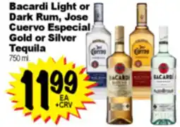 Superior Grocers Bacardi Light or Dark Rum, Jose Cuervo Especial Gold or Silver Tequila offer