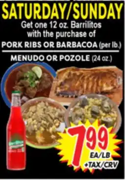 Superior Grocers PORK RIBS OR BARBACOA (per lb.) MENUDO OR POZOLE (24 oz.) offer