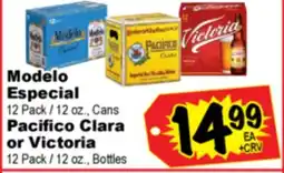 Superior Grocers Modelo Especial, 12 Pack / 12 oz., Cans or Pacifico Clara or Victoria 12 Pack / 12 oz., Bottles offer