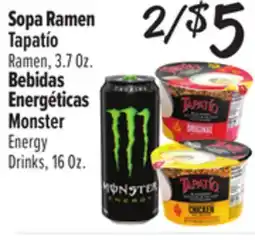 El Super Tapatío Ramen, 3.7Oz. Monster Energy Drinks, 16Oz offer