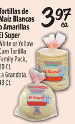 El Super White or Yellow Corn Tortilla Family Pack, 80 Ct. La Grandota, 48 Ct offer