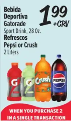 El Super Gatorade, Sport Drink Pepsi or Crush offer