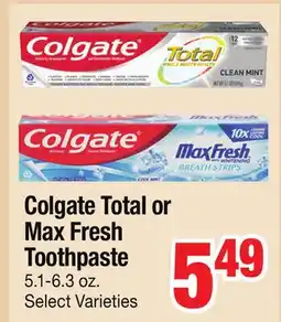 Jewel-Osco Colgate Total or Max Fresh Toothpaste offer
