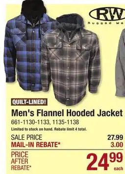 Menards Rugged Wear Men's Flannel Hooded Jacket offer
