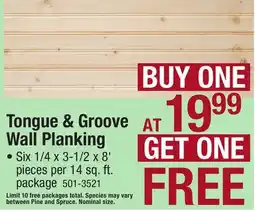 Menards Tongue & Groove Wall Planking offer