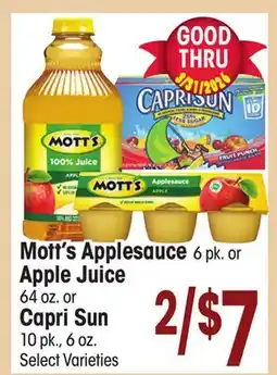 Jewel-Osco Mott's Applesauce 6 pk. or Apple Juice 64 oz. or Capri Sun 10 pk., 6 oz offer