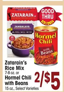 Jewel-Osco Zatarain's Rice Mix 7-8 oz. or Hormel Chili with Beans offer