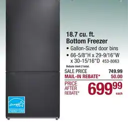 Menards 18.7 cu. ft. Bottom Freezer offer