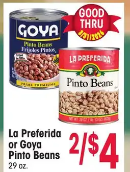 Jewel-Osco La Preferida or Goya Pinto Beans offer