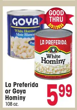 Jewel-Osco La Preferida or Goya Hominy offer