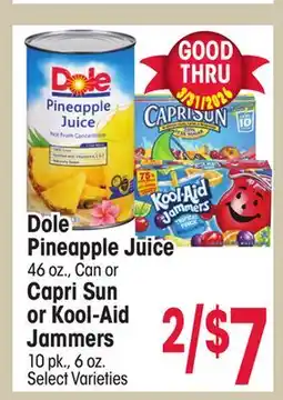 Jewel-Osco Dole Pineapple Juice 46 oz., Can or Capri Sun or Kool-Aid Jammers 10 pk., 6 oz offer